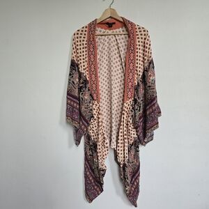 Toxik3 Boho Mixed Print Butterfly Kimono Cardigan Size M Wide Sleeves
